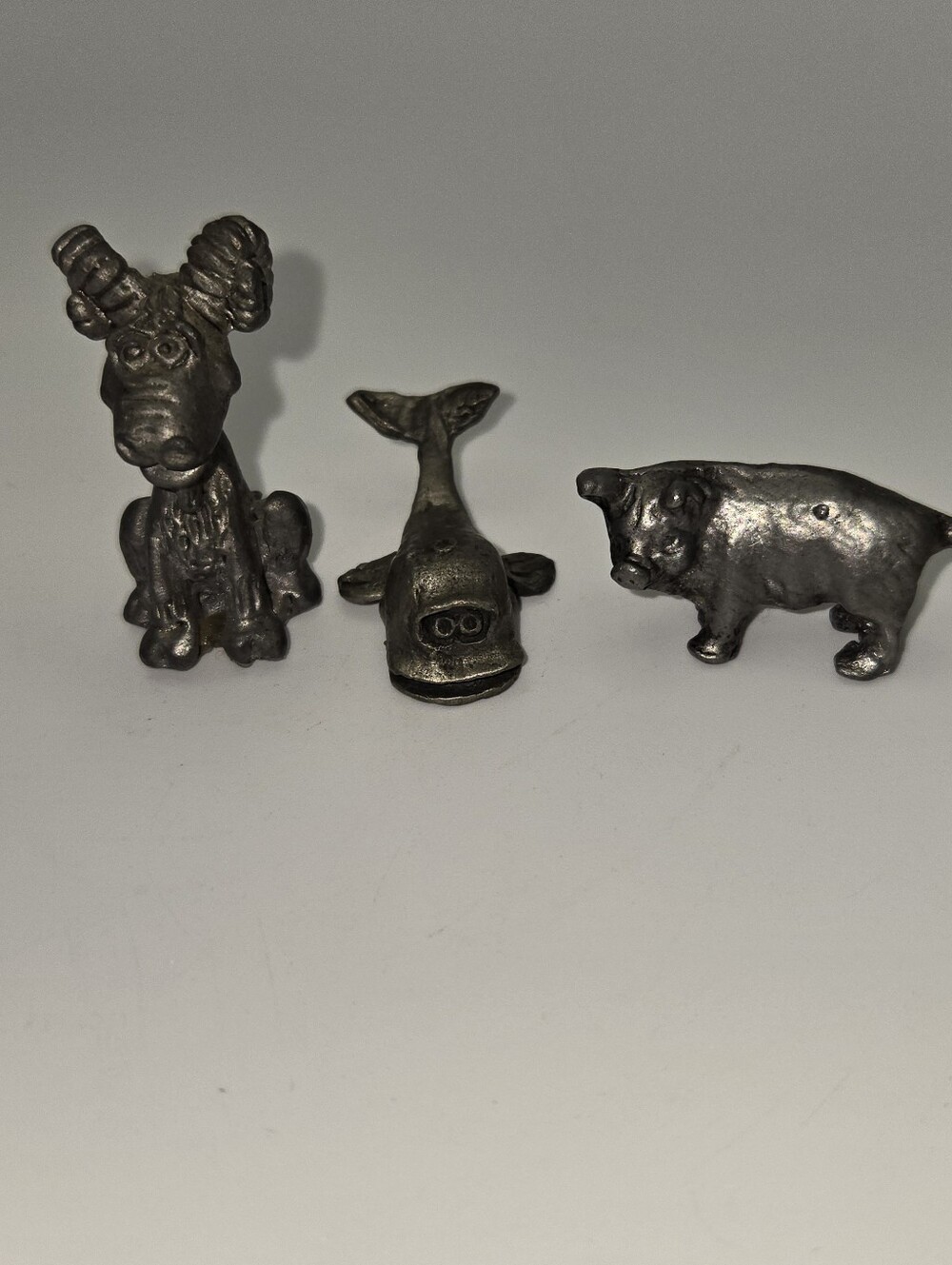 Lot Of Mini Pewter Figurines Pig Whale Goat